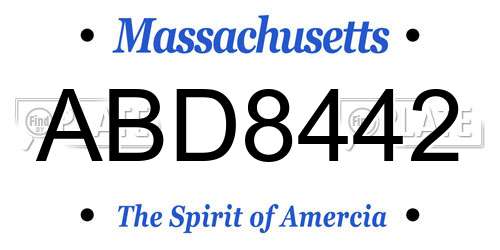 ABD8442 Massachusetts License Plate