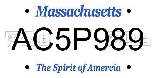 AC5P989 Massachusetts License Plate