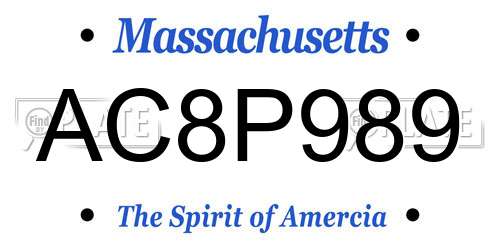 AC8P989 Massachusetts License Plate