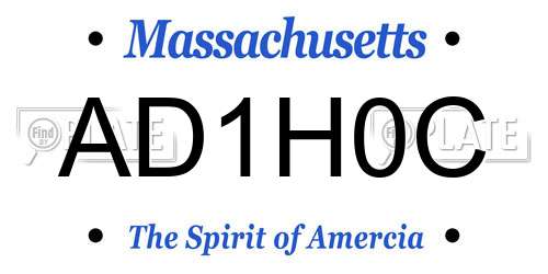 AD1H0C Massachusetts License Plate