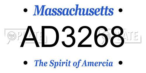 AD3268 Massachusetts License Plate