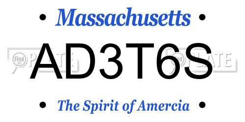 AD3T6S Massachusetts License Plate