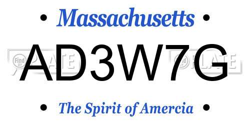 AD3W7G Massachusetts License Plate