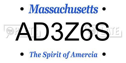 AD3Z6S Massachusetts License Plate