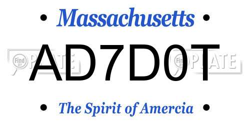 AD7D0T Massachusetts License Plate