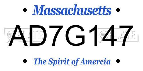 AD7G147 Massachusetts License Plate