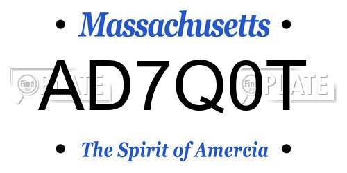 AD7Q0T Massachusetts License Plate