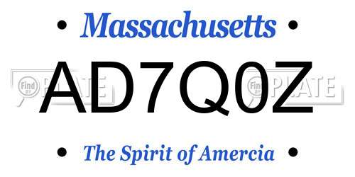 AD7Q0Z Massachusetts License Plate
