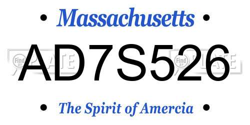 AD7S526 Massachusetts License Plate