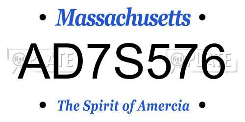 AD7S576 Massachusetts License Plate