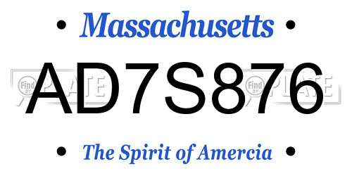 AD7S876 Massachusetts License Plate