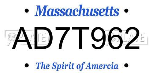 AD7T962 Massachusetts License Plate