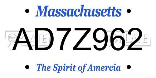 AD7Z962 Massachusetts License Plate