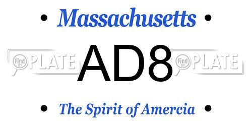 AD8 Massachusetts License Plate