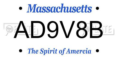 AD9V8B Massachusetts License Plate