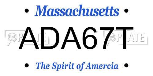 ADA67T Massachusetts License Plate