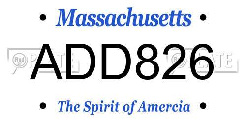 ADD826 Massachusetts License Plate