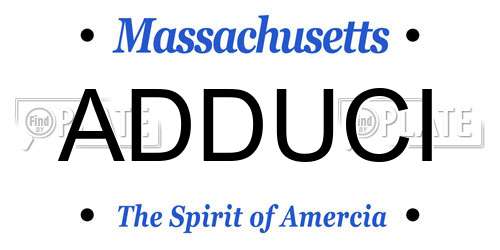ADDUCI Massachusetts License Plate