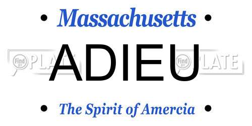 ADIEU Massachusetts License Plate