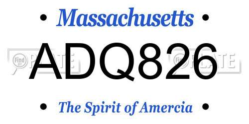 ADQ826 Massachusetts License Plate