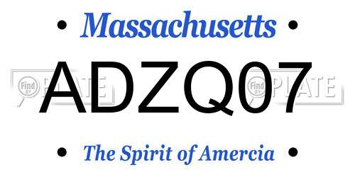 ADZQ07 Massachusetts License Plate