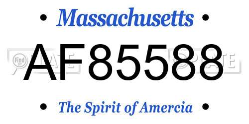 AF85588 Massachusetts License Plate