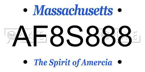AF8S888 Massachusetts License Plate