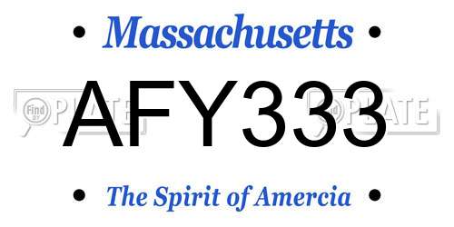 AFY333 Massachusetts License Plate