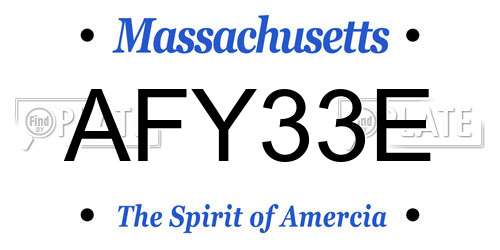AFY33E Massachusetts License Plate