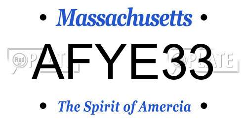 AFYE33 Massachusetts License Plate