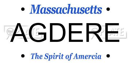 AGDERE Massachusetts License Plate