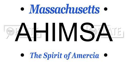 AHIMSA Massachusetts License Plate