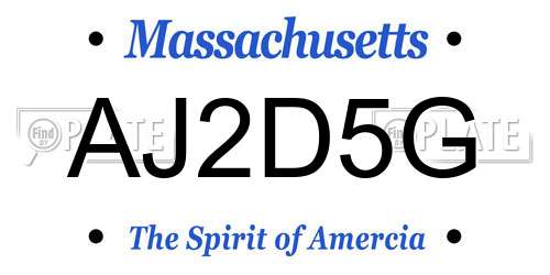 AJ2D5G Massachusetts License Plate