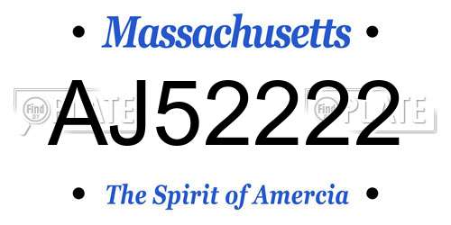 AJ52222 Massachusetts License Plate