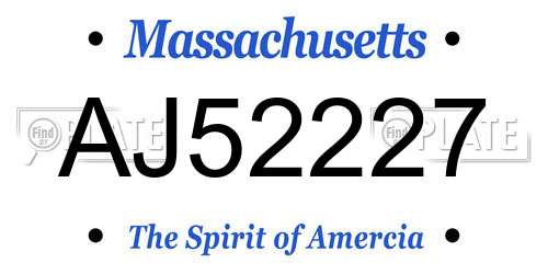 AJ52227 Massachusetts License Plate