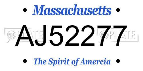 AJ52277 Massachusetts License Plate