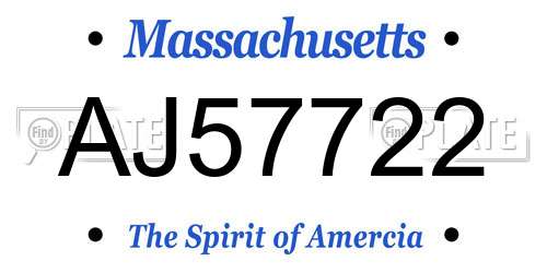 AJ57722 Massachusetts License Plate