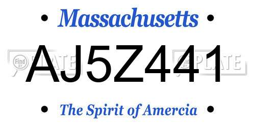 AJ5Z441 Massachusetts License Plate