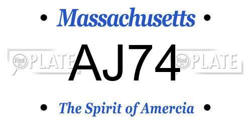 AJ74 Massachusetts License Plate