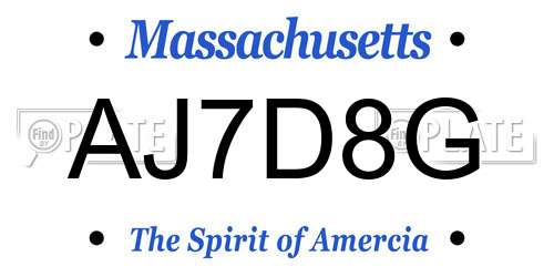 AJ7D8G Massachusetts License Plate