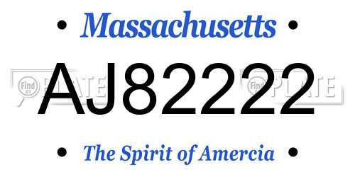 AJ82222 Massachusetts License Plate