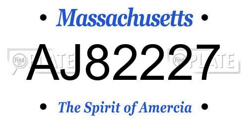 AJ82227 Massachusetts License Plate