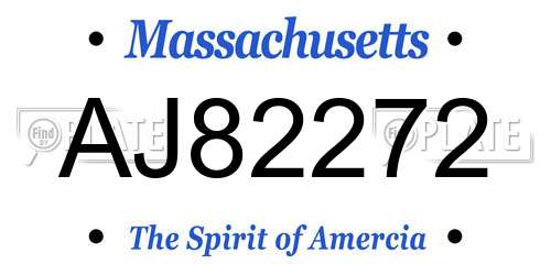 AJ82272 Massachusetts License Plate
