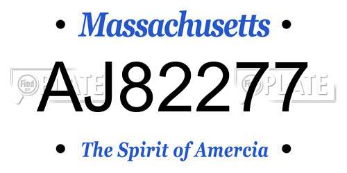 AJ82277 Massachusetts License Plate