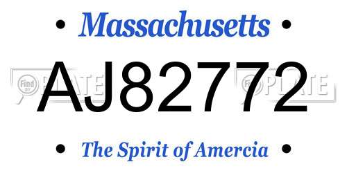 AJ82772 Massachusetts License Plate