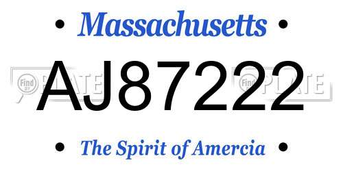 AJ87222 Massachusetts License Plate