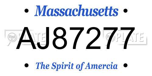 AJ87277 Massachusetts License Plate