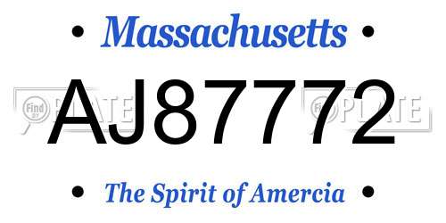 AJ87772 Massachusetts License Plate