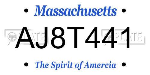 AJ8T441 Massachusetts License Plate