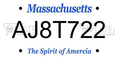 AJ8T722 Massachusetts License Plate